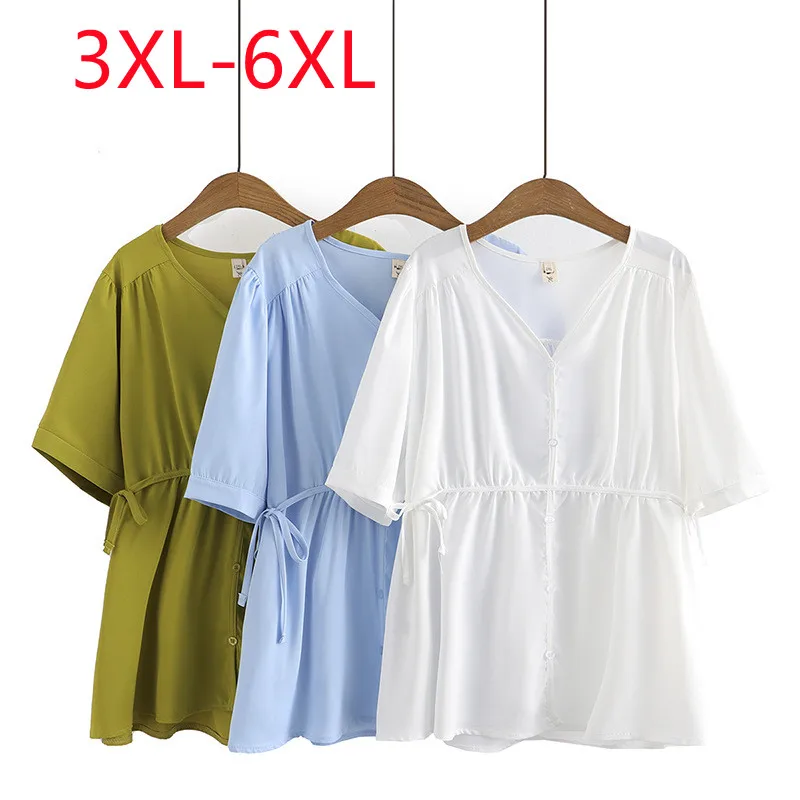 

Женская летняя кофта 2023 Lady Woman с короткими рукавами V воротник синий футболка 3XL 4XL 5XL 6XL