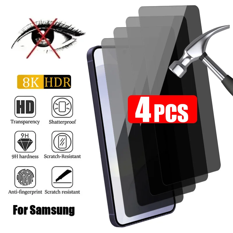 

4 шт., антишпионское стекло для Samsung S21, S20, FE 5G A73, A53, A33, A23, тонкая Защита экрана для Samsung A72, A52, A32, A70, A50, A51