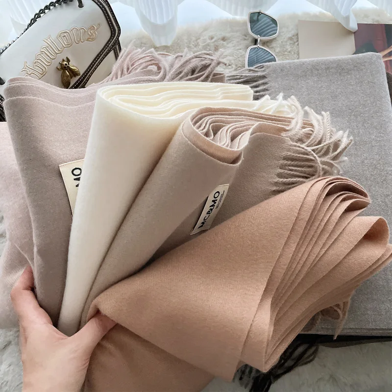 

2022 Cashmere Scarf Feel Solid Color Fringed Shawl Long Couples Warmth Imitation Cashmere Scarf Wild Monochrome Shawl