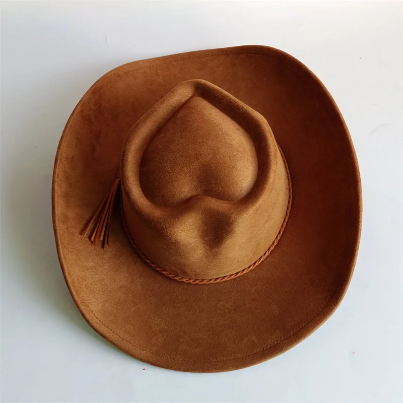 Orange LOVE Top Cowboyhut Wildlederhut Ethnischer Stil Western Cowboy Kunstleder Samt Jazzhut Herbst und Winter Roll-up-Krempe – Detail 7