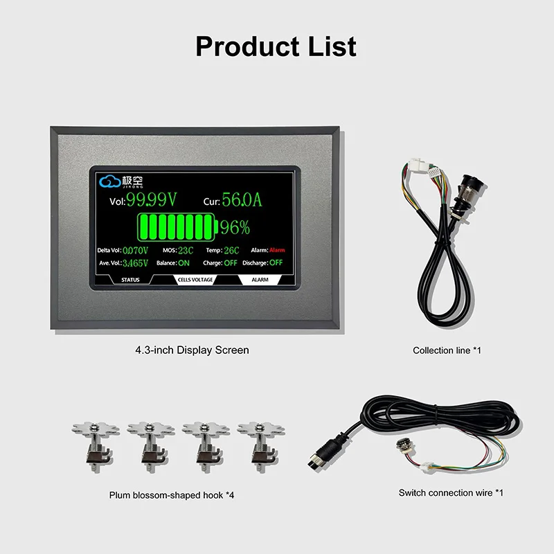 JK 스마트 액티브 BMS 8-24S 100A 스마트 BMS (0.6A 액티브 밸런싱, 블루투스 및 디스플레이 포함) 8-24S 0.6A 100A BMS JK-BD6A24S10P