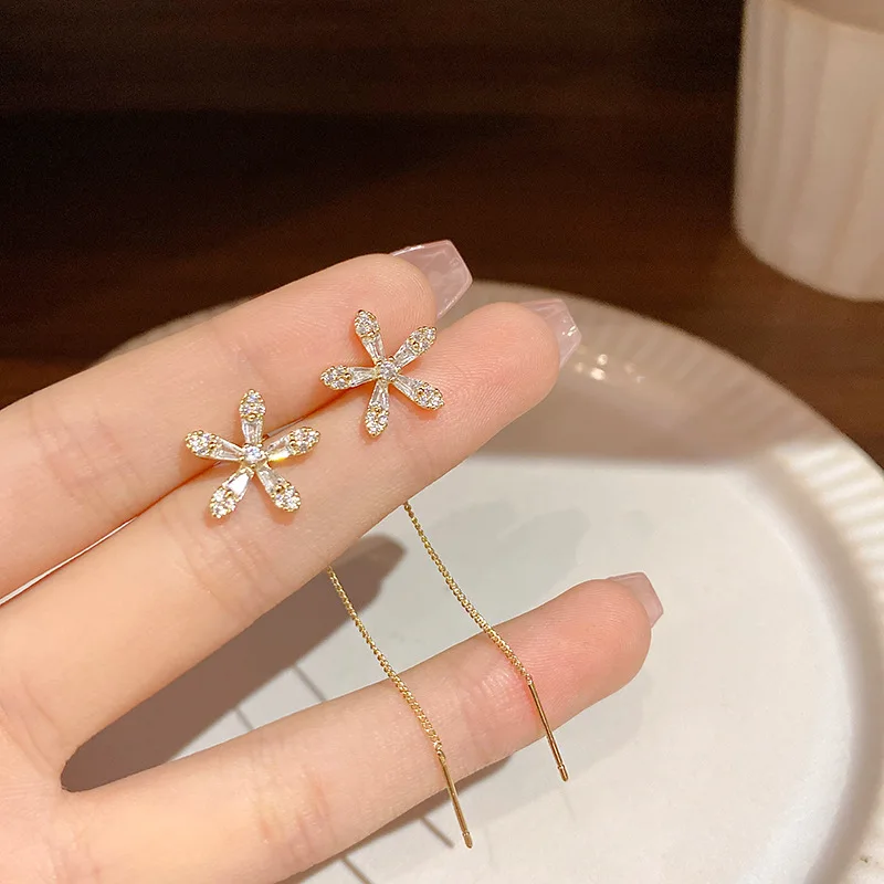 Drop Earrings S925 Silver Needle Micro-inlaid Zircon Flower Ear Line Exquisite Luxury