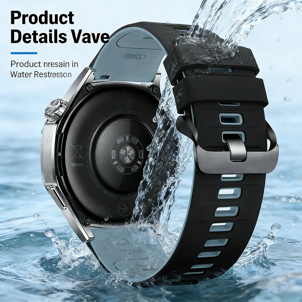 Enhanced Silicone Watchband, 20mm & 22mm, Adjustable Sports Strap