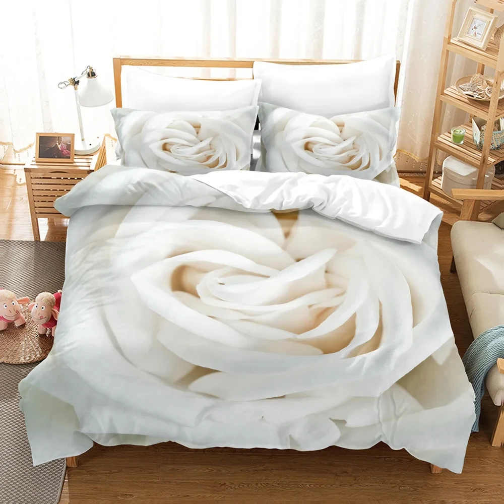 

Rose Flower Bedding Set 3D Print White Petals Valentine's Day Gift for Couple Lover Comforter Cover King Full Size Duvet Cover