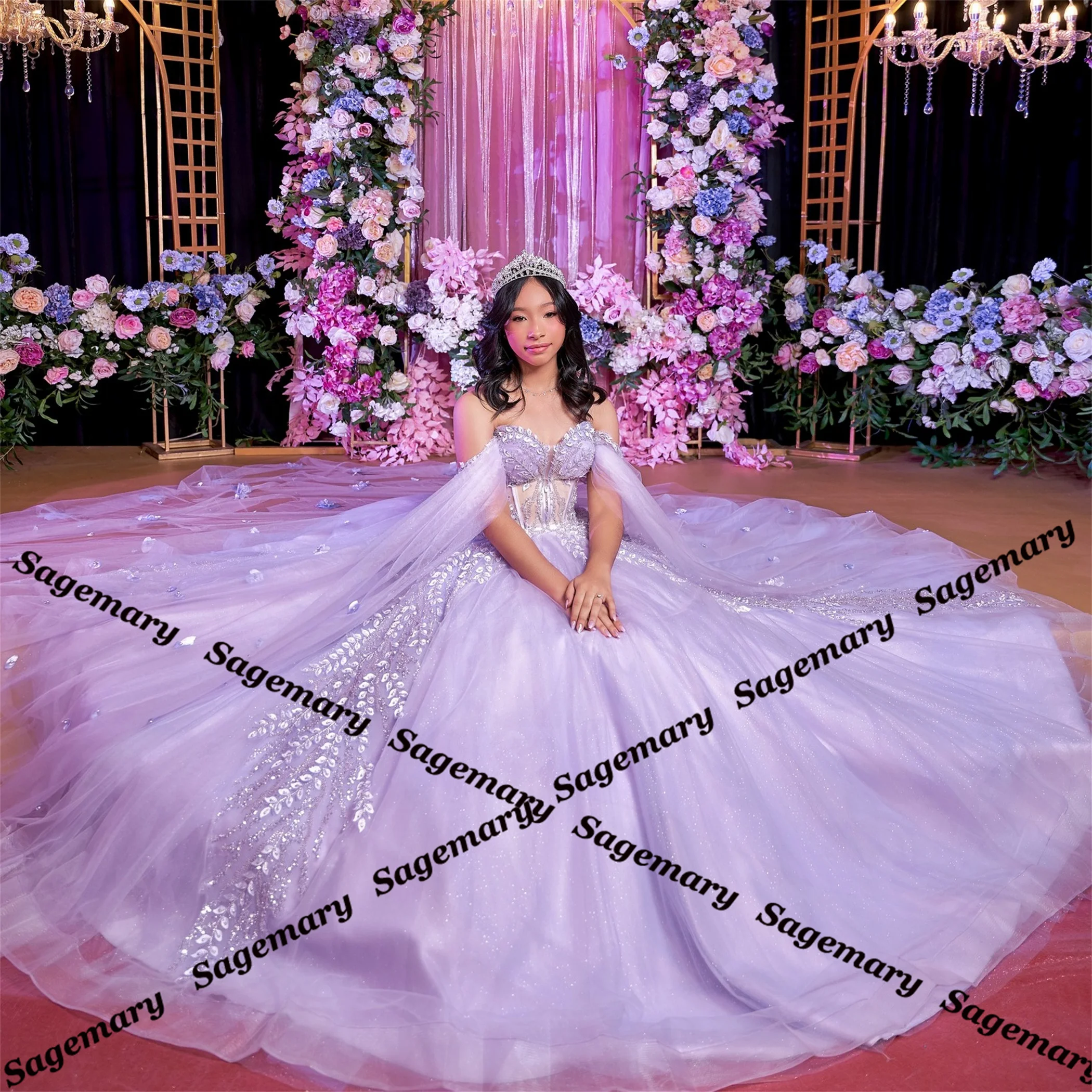 Sagemary Fairytale Quinceanera Dresses for Girls Appliques Off the Shoulder Beading Plus Size Vestido De 15 Customised