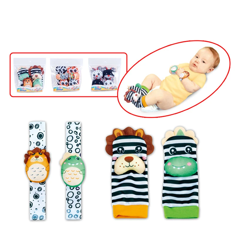 

0~24 Months Baby Rattles Soft Plush Toys Foot Wrist Rattle Set Cartoon Newborn Development Educational Toys For Children