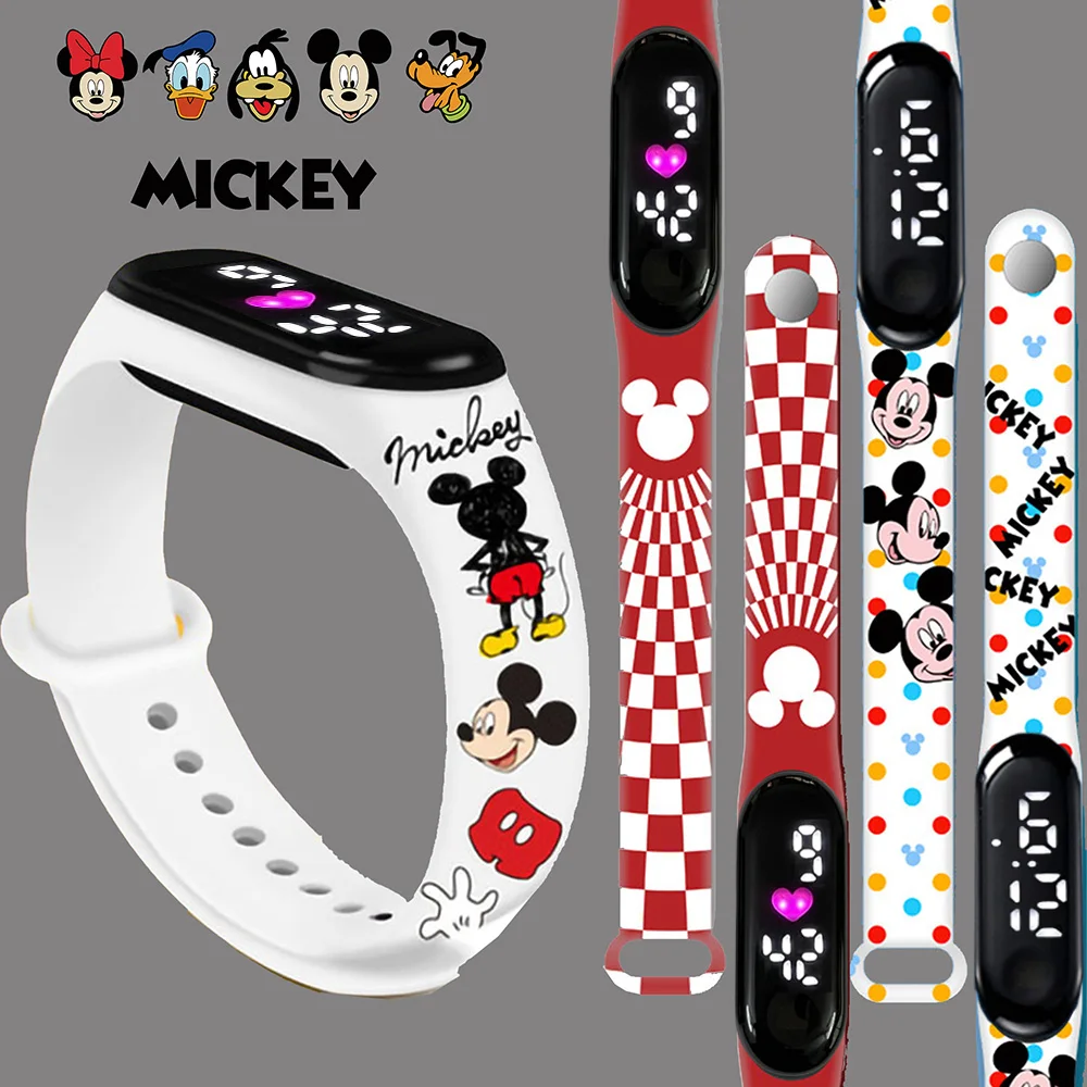 Moda Disney Mickey dzieci zegarki dla dziewczynek Sport dotykowy bransoletka LED miłość światła dzieci oglądać chłopców elektroniczny zegar cyfrowy