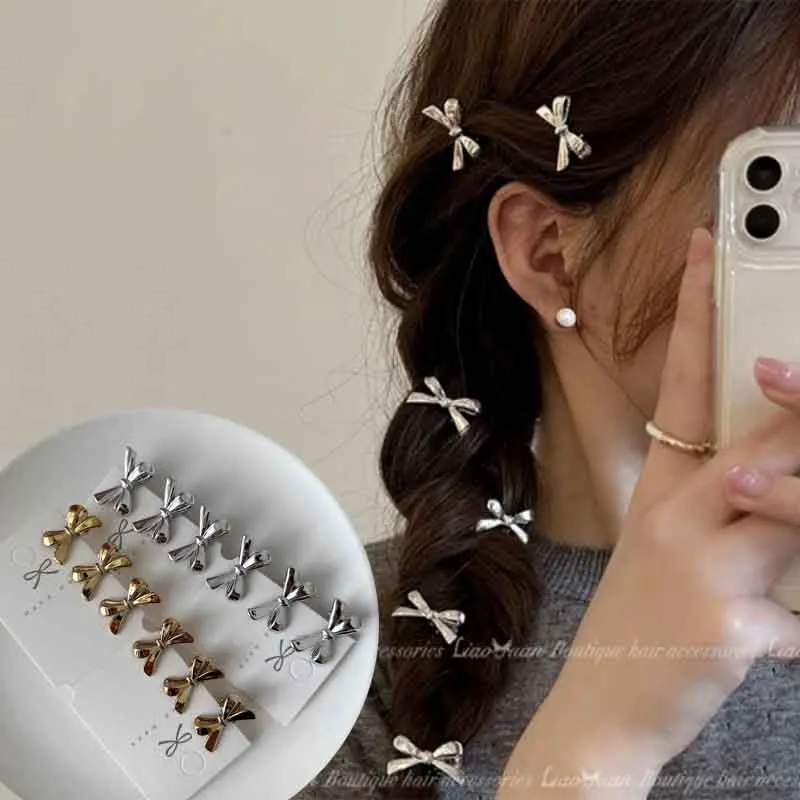 6 Teile/satz Neue Goldene Schleife Mini Haarnadeln für Damen, Süße und Coole Mädchen Pony Haarnadeln und Haar-Accessoires
