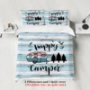 3pcs Happy Camper Pattern Printed Bedding Set, Suitable For Teenagers And Adult's Bedroom, Camping, 1*Duvet Cover+2*Pillowcase 1