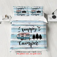 3pcs Happy Camper Pattern Printed Bedding Set, Suitable For Teenagers And Adult's Bedroom, Camping, 1*Duvet Cover+2*Pillowcase 1