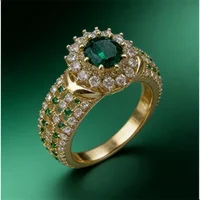 Exquisite Gold Color Hip Hop Rings for Women Fashion Inlaid Zircon Green Stones Wedding Rings Set Bridal Engagement Jewelry - Image 5