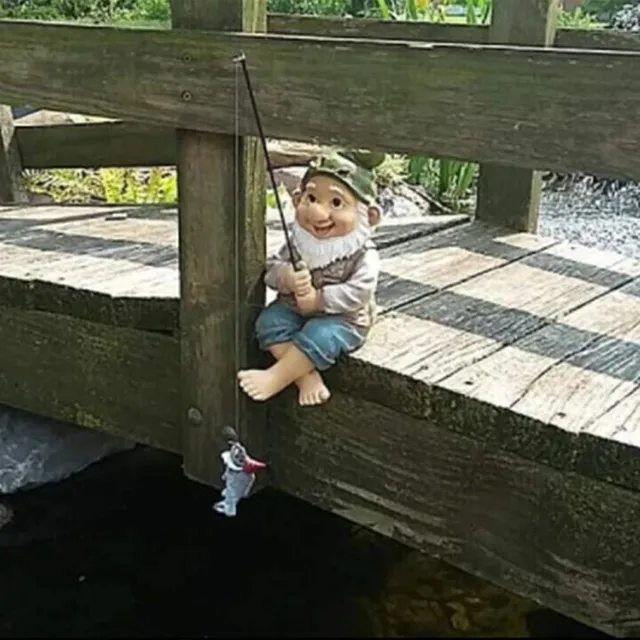 Kerti Gnóm Szobor Gyanta Halászat Törpe Elf Figurák Mikro Udvari Táj Szabadtéri Udvar Figura Dísz - Image 4