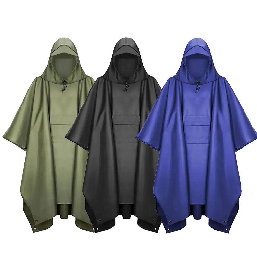 Raincoat Poncho 3 In 1 Outdoor Waterproof Hooded Sleeve Motorcycle Cover Camping Hiking Travel