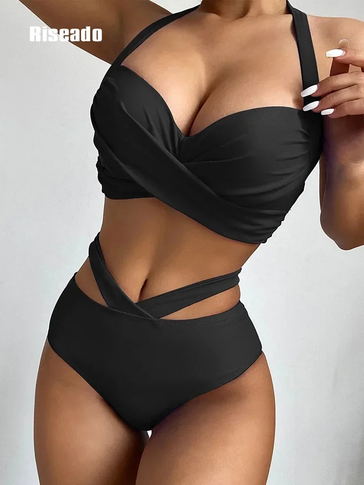 Riseado Push Up Bikini High Waist Swimsuits Swimwear Women 2023 New Twisted Bikinis Set Halter Bathing Suit Beachwear Summer