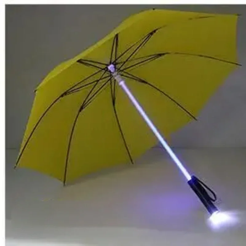 LED Flashing Transparent Umbrella Red Rain Umbrella for Men and Women Waterproof and Windproof for Hiking Night Walks