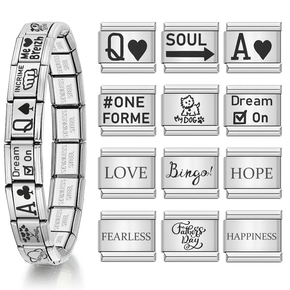 Mode Italienischen Charme Link Fit 9mm Liebe Traum Hübsche Poker Persönlichkeit Edelstahl Armband DIY Herstellung Von Schmuck Zubehör