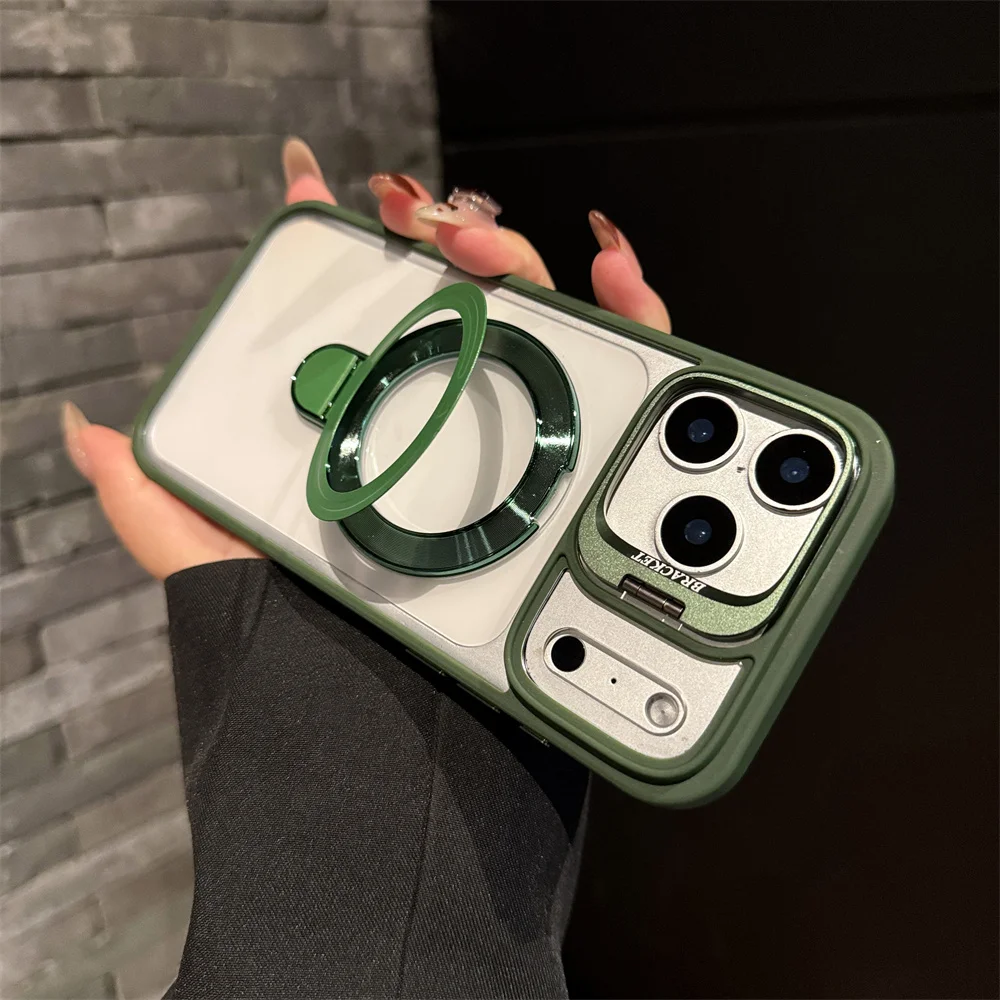 Dual Invisible Folding Magnetic Stand Phone Case with Frosted Frame and Clear Acrylic Cover