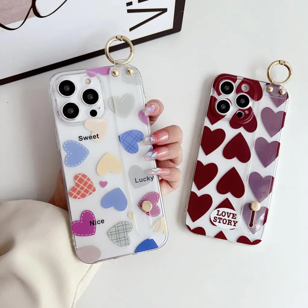 Heart Pattern Case with Wrist Strap Holder
