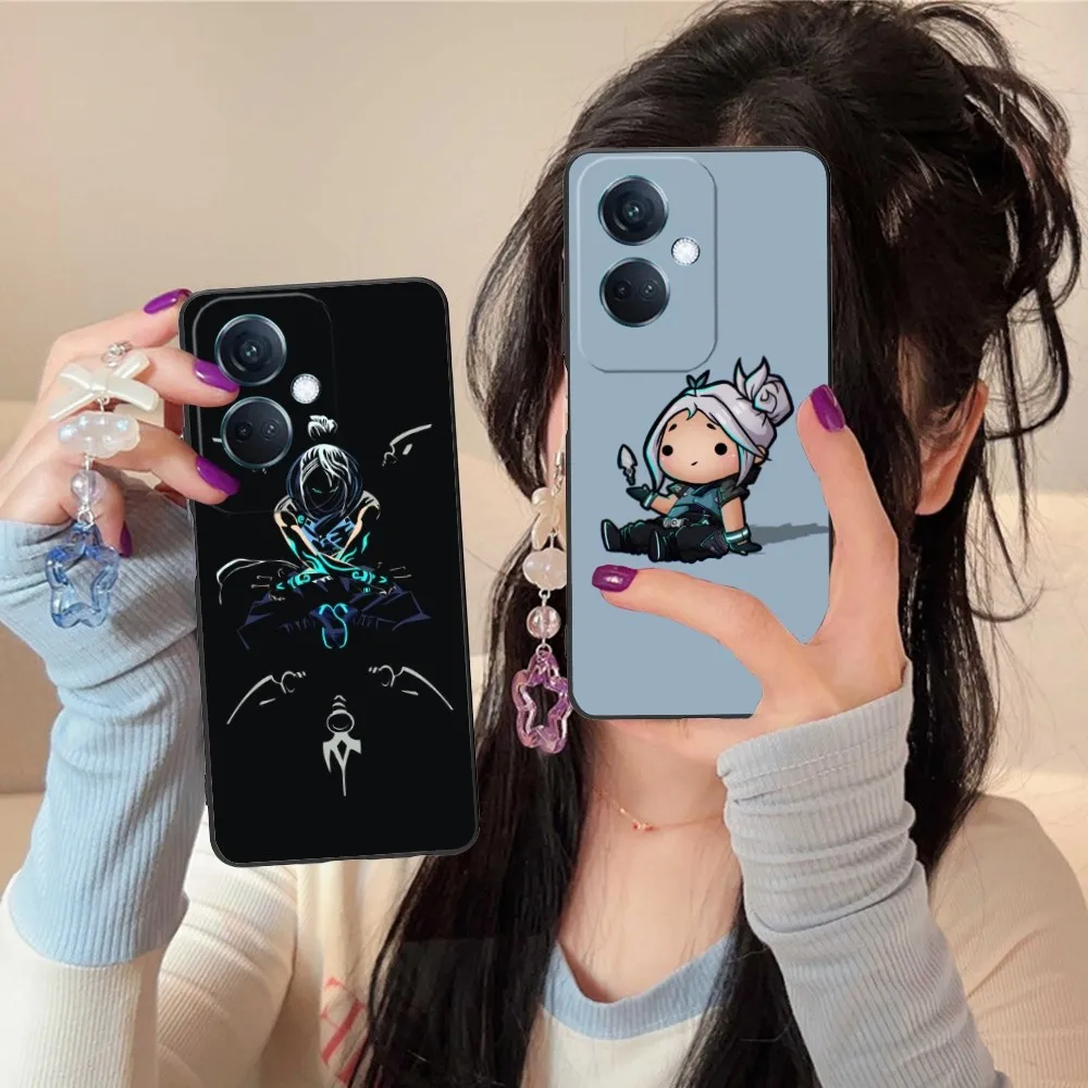 Valorant Jett Mobile Cell Phone Case For Oppo Find X5 X3 X2 A93 Reno 8 7 Pro A74 A72 A53 Black Soft Phone Cover Funda