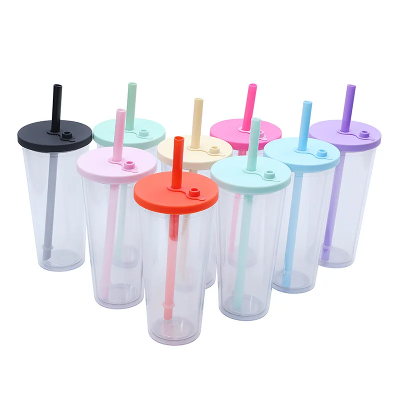 Reusable Double-layer Plastic Coffee Cup With Straw And Sleeve_voghion.com