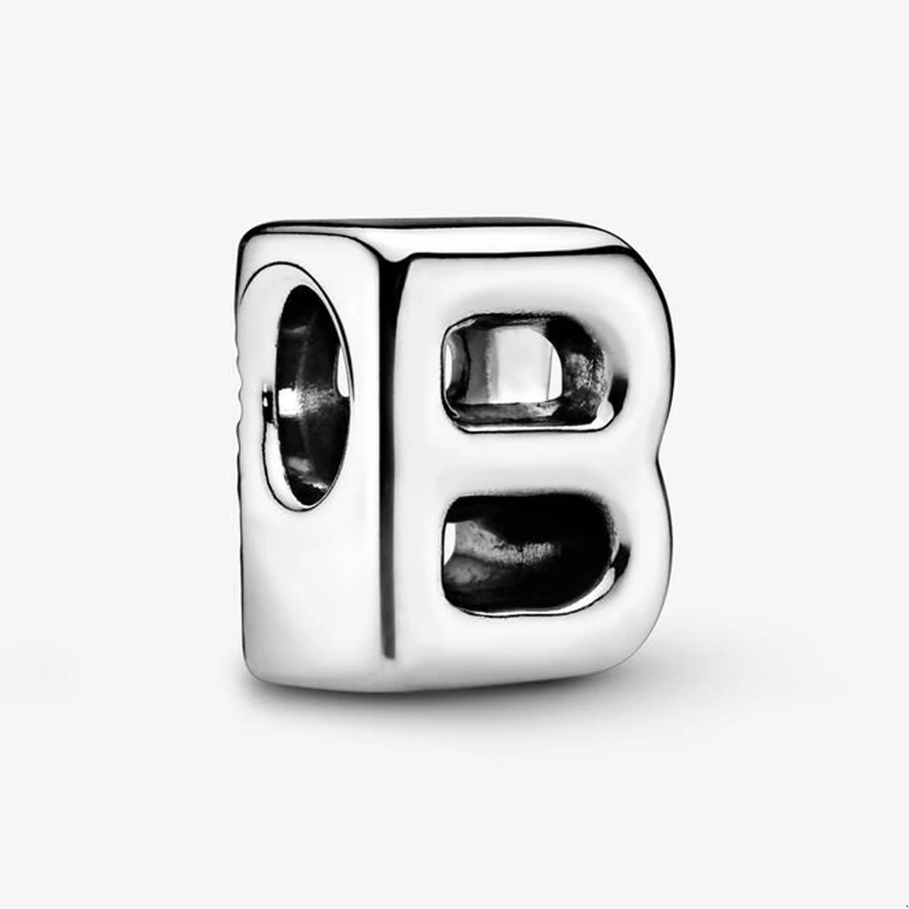 Authentic 925 Silver Plated 26 Letters A-Z Alphabet Bead Charm Fit Pan Bracelet Woman Handbag Holder