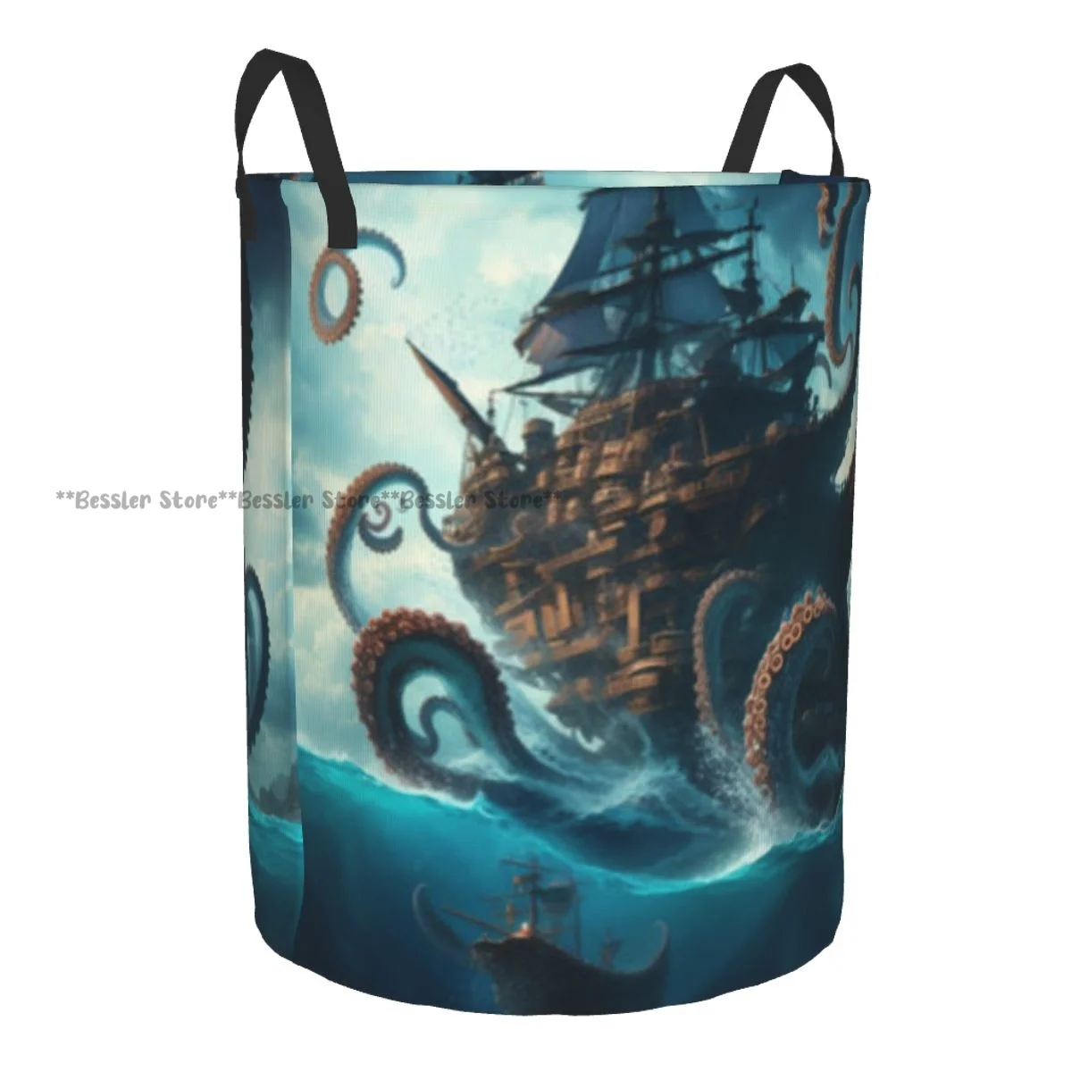 Pirate Ship And Octopus Laundry Basket Folding Dirty Clothes Toys Storage Bucket Household
