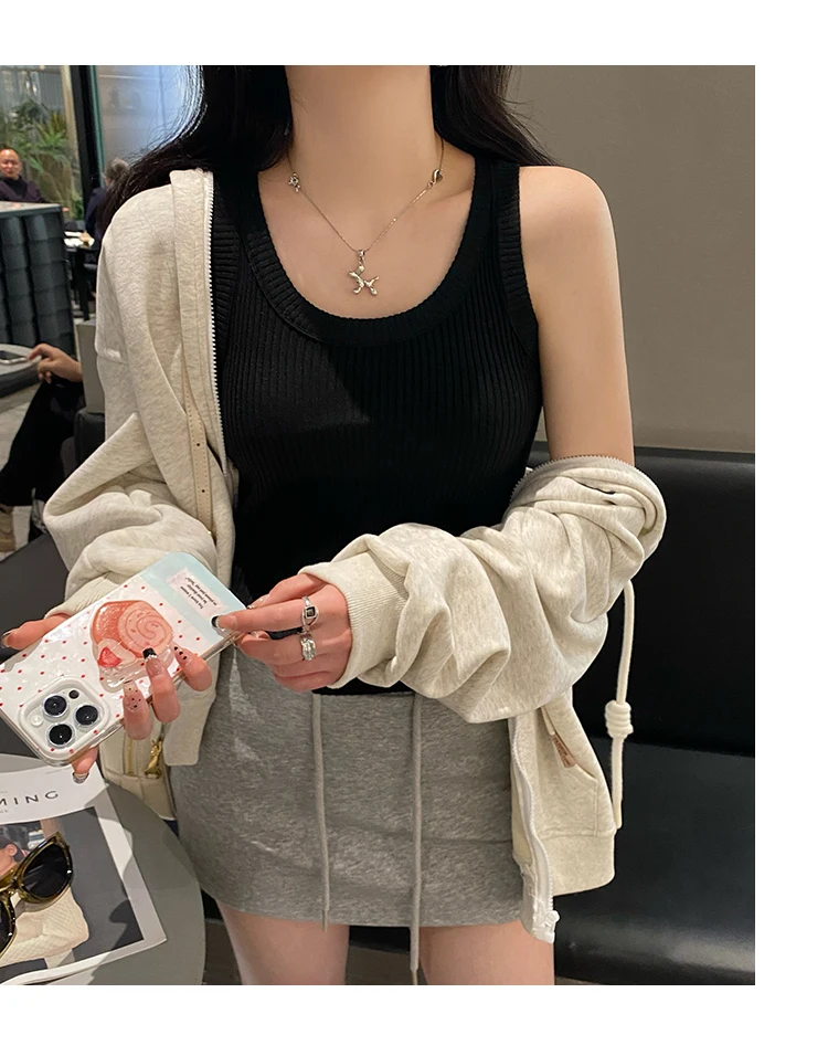 2026 Spring Summer Slim Fit All-Match Crop Top Women Tank Top Knit Camisole Solid Color Inner Wear Base Top