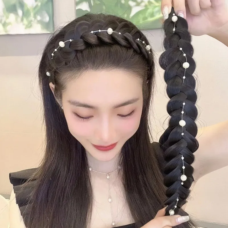 Pearl Twist Braid Hair Band For Women Toothed Non-slip Hair