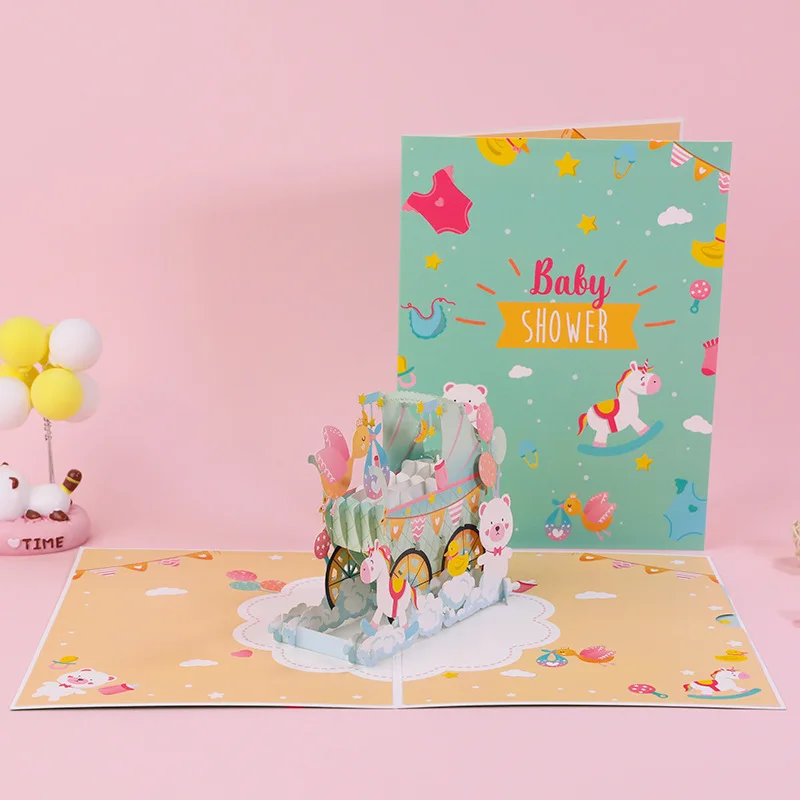 

3D Pop Up It Baby Shower Greeting Cards Birthday Thanks Card Cartoon Postcard Send Message Holidy Wishes Gifts To Baby Of Friend
