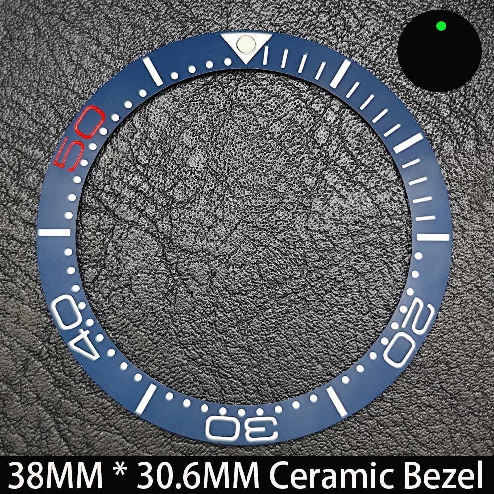 Elegant Blue Luminous Bezel GMT and Diving Watch Insert, Sloping 38mm x 30.6mm Ceramic/Aluminum