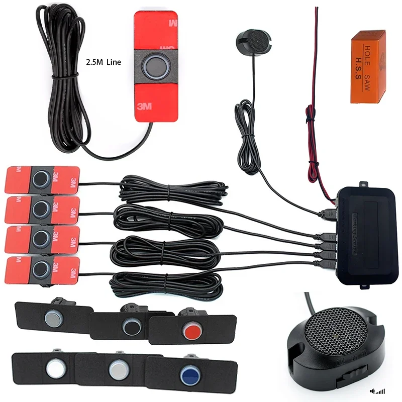 Car Parking Sensor Assistant Park tronics 4 Black/Silver/White/Blue/Red 13mm Flat Sensors Reverse Radar Sound Buzzer Alarm Sound