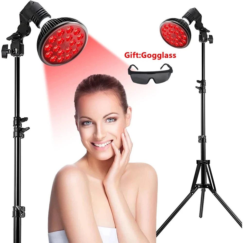 18Pcs Chips 54W LED Red Light Therapy Lamp 660nm&850nm Infrared Bulb with Floor Stand for Skin Care Pain Relief 360&deg; Adjustable