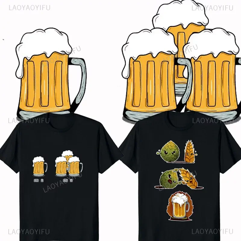 

Beer Print Fusion Wheat Fighting Tshirt Men Women Oktoberfest Cartoon Graphic Breathable Vintage Cotton Streetwear Short-sleev