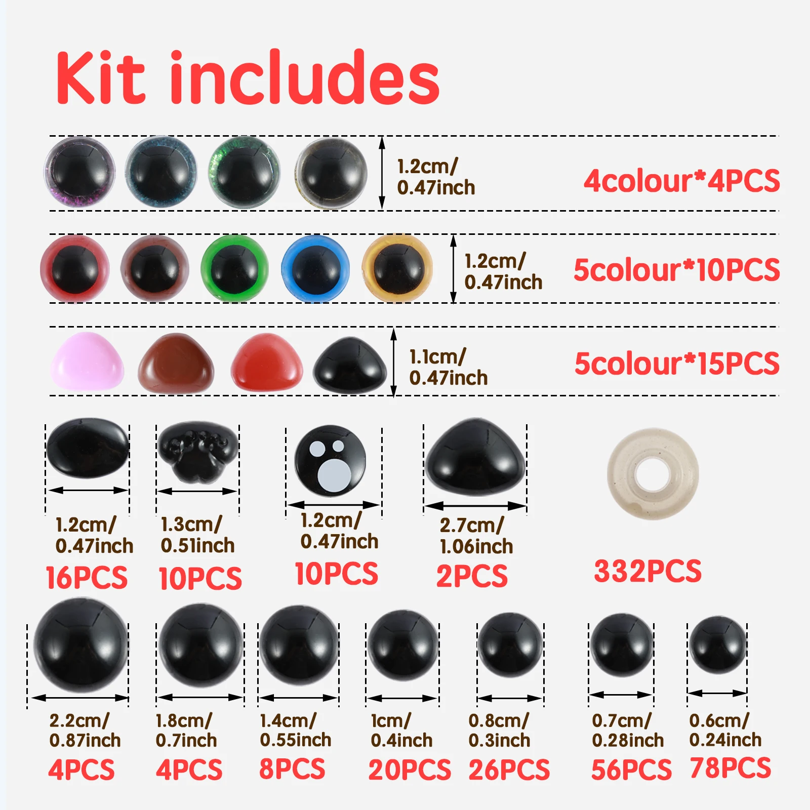 692Pcs Safety Eyes and Noses Kit with Washers Different Styles and Sizes Stuffed Crochet Eyes Plastic Stuffed Animals Eyes and 3