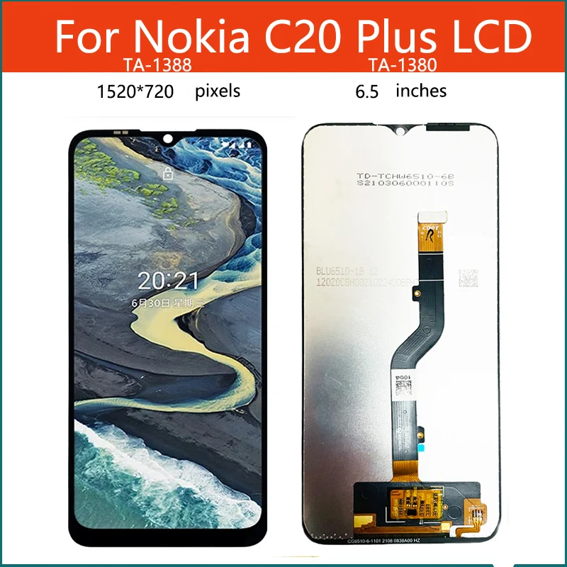 ЖК-дисплей 6,5 дюйма для Nokia C20 Plus, дигитайзер сенсорного экрана в сборе, замена дисплея TA-1380, TA-1388, запчасти для ремонта