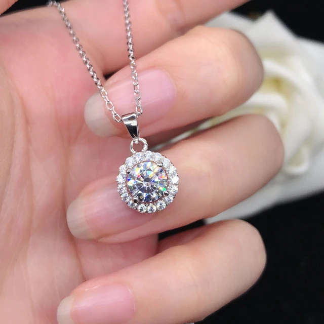 con colgante de diamante de moissanita brillante, colgante de boda de oro blanco de 14K sólido para ella P030 _ - AliExpress Mobile