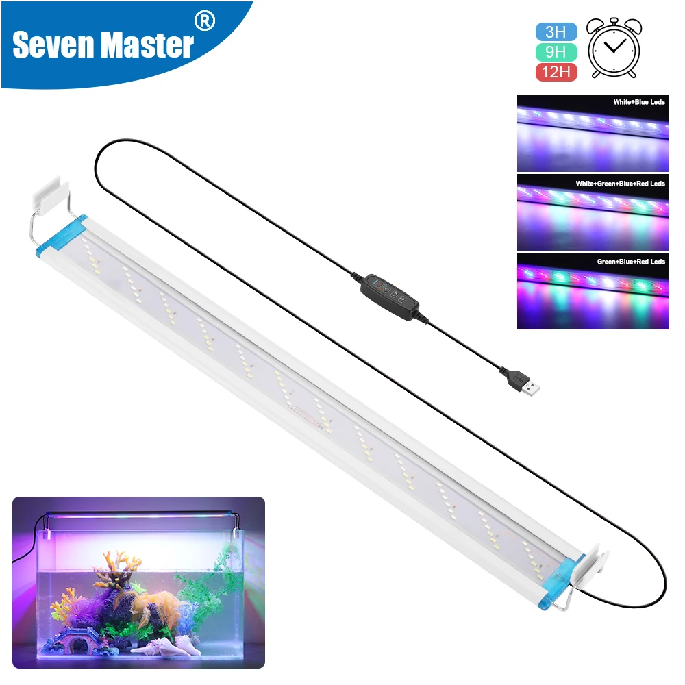 Ultra Thin LED Aquarium Light with Timer & Dimmer - Adjustable 18-70CM Clip-On Aquatic Plant Illumination