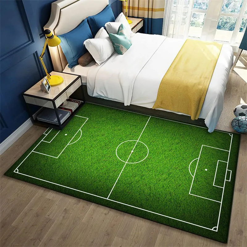 Floor Mat Cartoon Football Field Carpet Sports Theme Play Mat for Boys Girls Soccer Field Gift for Football/Soccer Lovers
