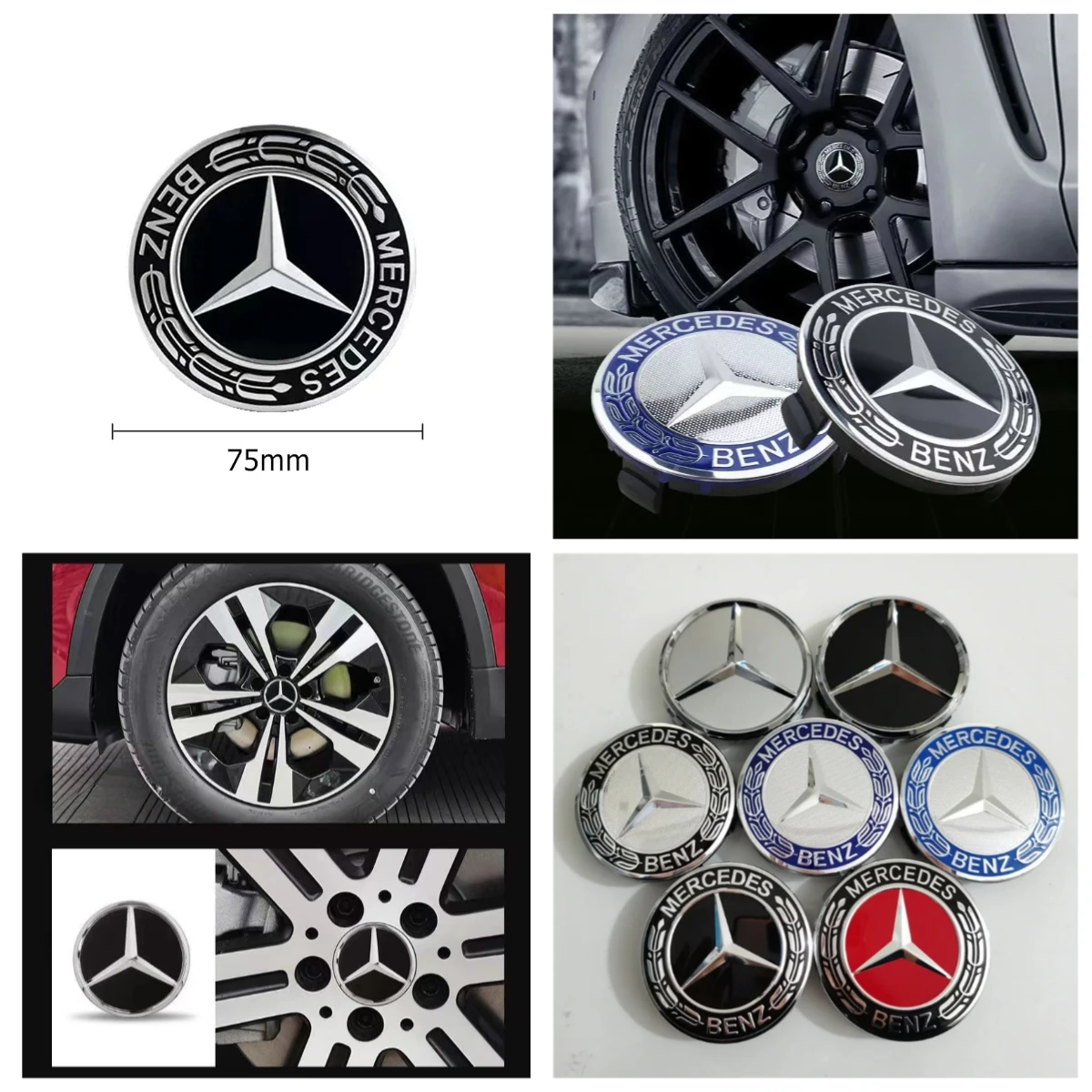 4PCS 75mm Car Wheel Center Hub Caps Cover for Mercedes Benz B/C/E/S Class A Class C200L GLC GLK CLA Accessories