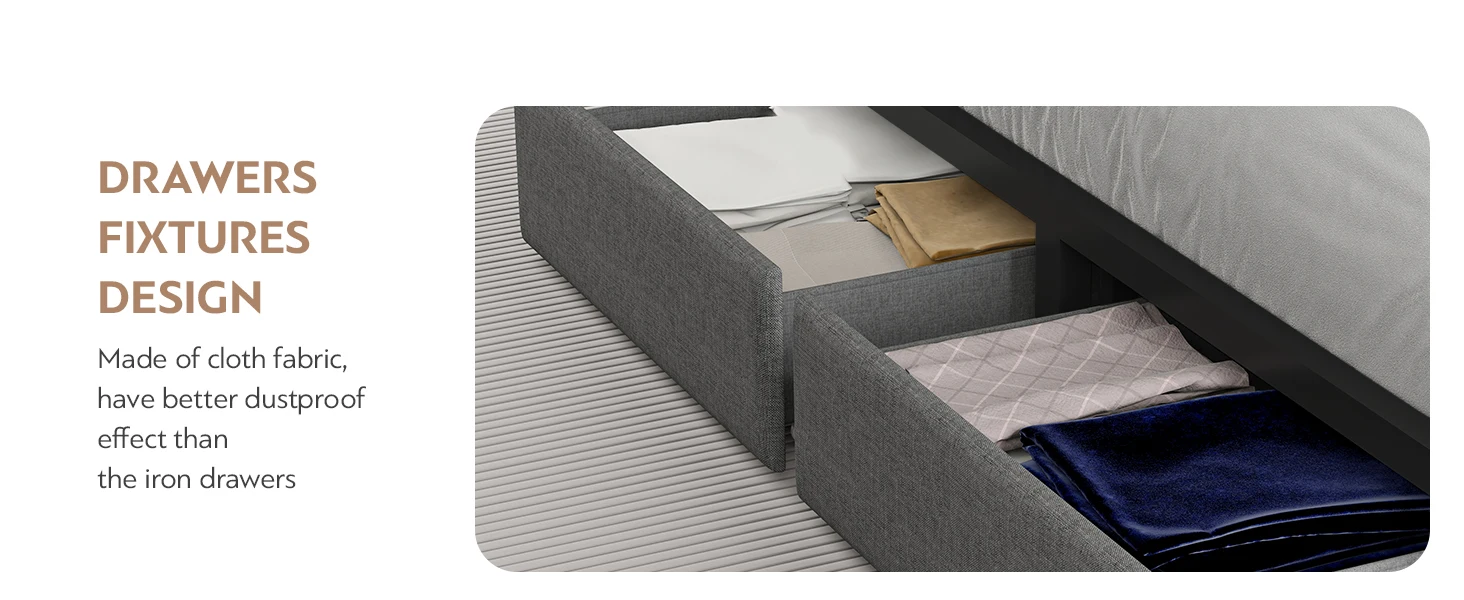 Queen Bed Frame with Storage Drawers