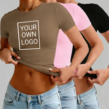 Customized Logo Pattern Womens Crop T-Shirt Slim DIY Crewneck Summer Short Sleeves Comfortable Sexy T Shirts All-Match Tops 1