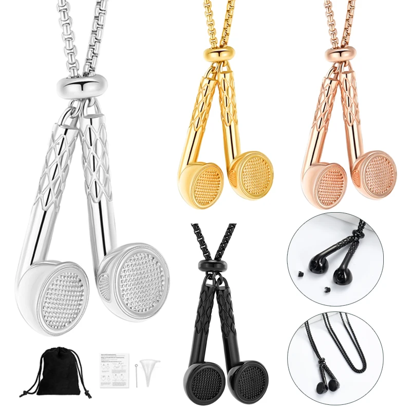 

Earphone Pendant Cremation Jewelry Urns For Human Pet Ashes Keepsake Urn Necklace Stainless Steel Customized Necklaces