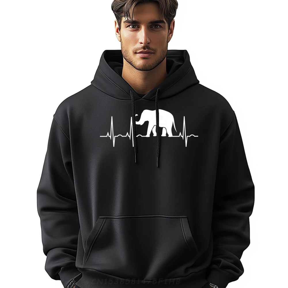 Elephant Gifts Elephant Lover Heartbeat Normal long Sleeve Sweatshirt Labor Day O Neck Male Hoodies Normal Hoodies Latest Elephant Gifts Elephant Lover Heartbeat Design