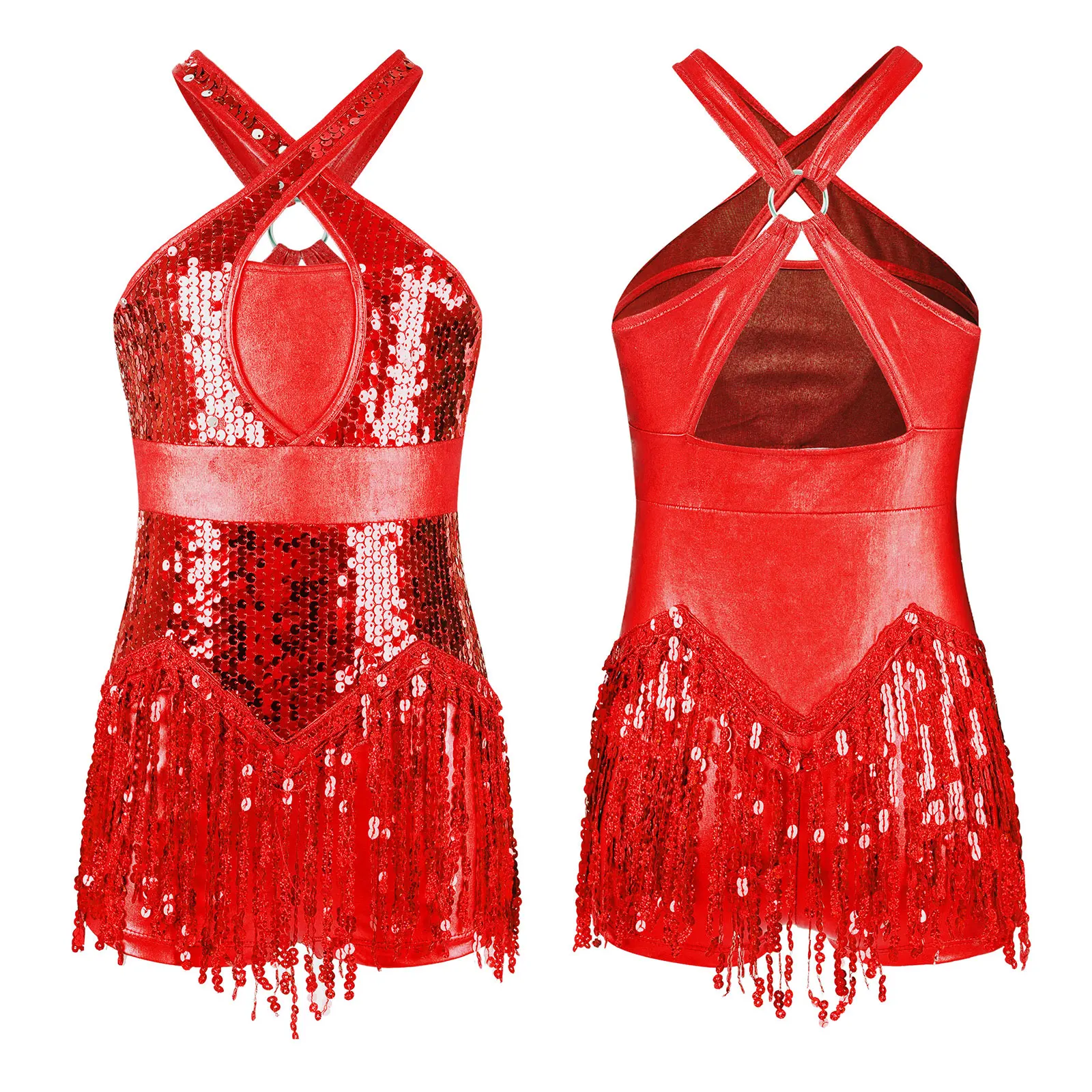 Kinder Mädchen Pailletten Quaste Latin Jazz Dance Trikot Kleid Cha-Cha Rumba Samba Tango Body Party Bühne Leistung Dancewear – Detail 5