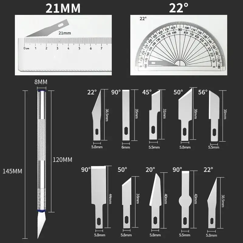13pcs/Set Metal Scalpel Knife with Magnetic Storage box includes 3pc Carving Handles & 10pcs Knife Blades DIY Manuel Repair Tool