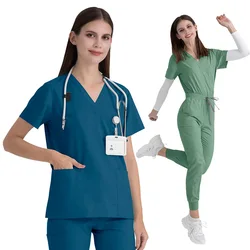 Women Medical Uniforms Hospital Scrubs Sets Working Scrubs Tops Pant Nurse Accessories Dental Surgery Salon Spa Workwear Suits