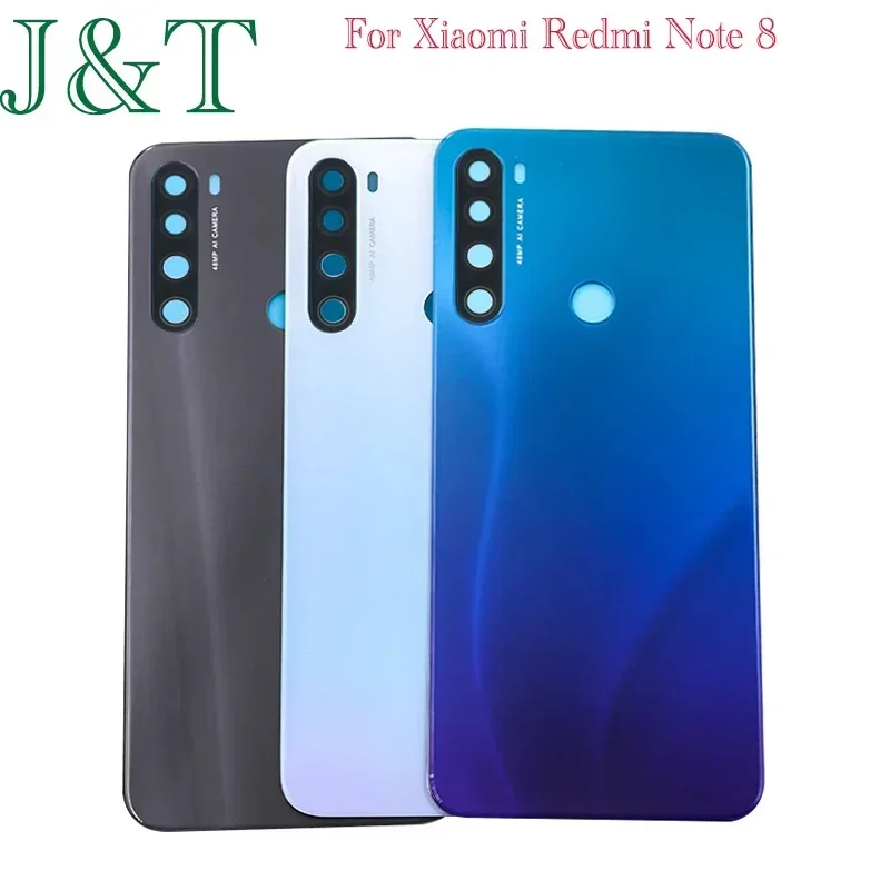 For Xiaomi Redmi Note 8 Back Battery Cover Rear Housing Door Glass Panel Case Replacement Parts with camera lens+With Logo