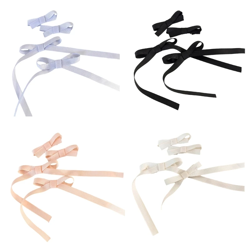 

Set of 4 Long Ribbon Bowknot Hair Clip InsStyle Hairpin Girl Barrettes Hair Bows Clip PonytailHolder Hair Ornaments