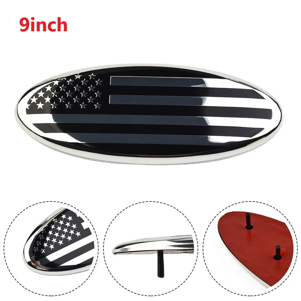 

9 Inch For Ford F150 F350 FRONT GRILL Tailgate US Flag Oval Emblem Badge Silver Accessories For Vehicles