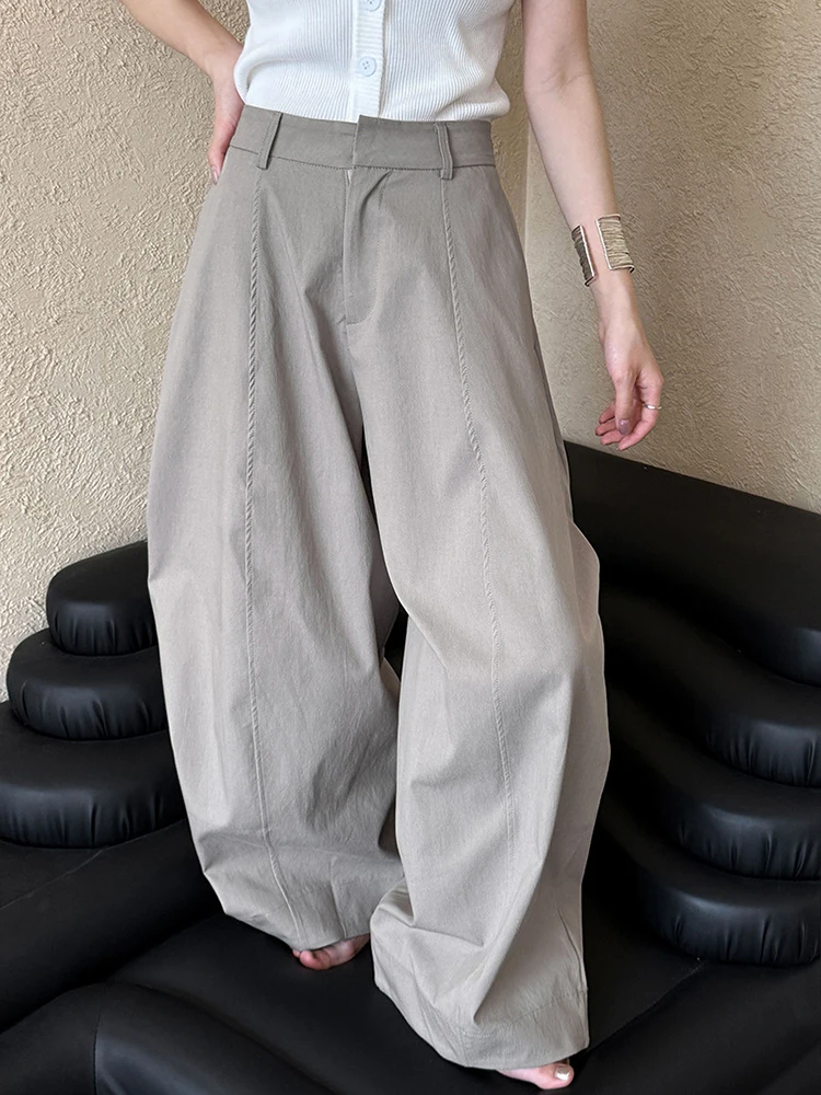 [EAM] High Waist White Pocket Brief Shaped Long Wide Leg Pants New Trousers Women Fashion Tide Spring Autumn 2026 1DJ0735